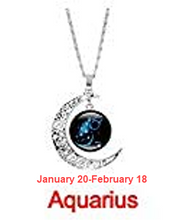 Load image into Gallery viewer, Aquarius zodiac necklace. Crescent moon pendant with the Aquarius astrology sign.