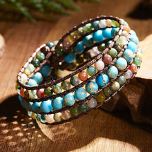 Load image into Gallery viewer, Triple-row turquoise stone bead wrap bracelet.