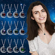 Load image into Gallery viewer, Zodiac sign necklaces. Crescent moon pendants featuring all twelve astrology symbols.