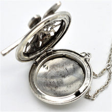 Load image into Gallery viewer, Open silver dragonfly locket necklace showing inner compartment and chain.