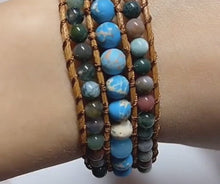 Load and play video in Gallery viewer, Genuine Turquoise Triple-Row Wrap Bracelet - Handmade Stone Bead Jewelry

