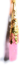 Load image into Gallery viewer, Pink hematite spike pendant necklace with gold-plated filigree cap and chain.
