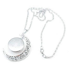 Load image into Gallery viewer, Silver crescent moon necklace with round gemini zodiac sign pendant.
